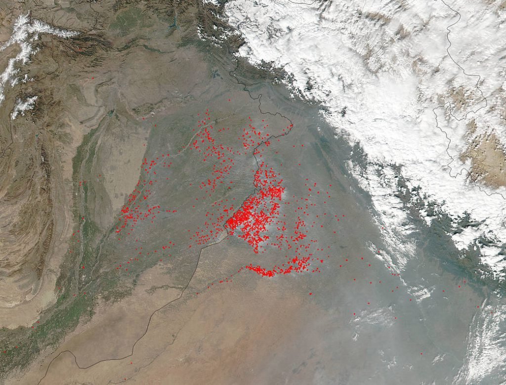 NASA Satellite Image of Agricultural Fires in India and Pakistan