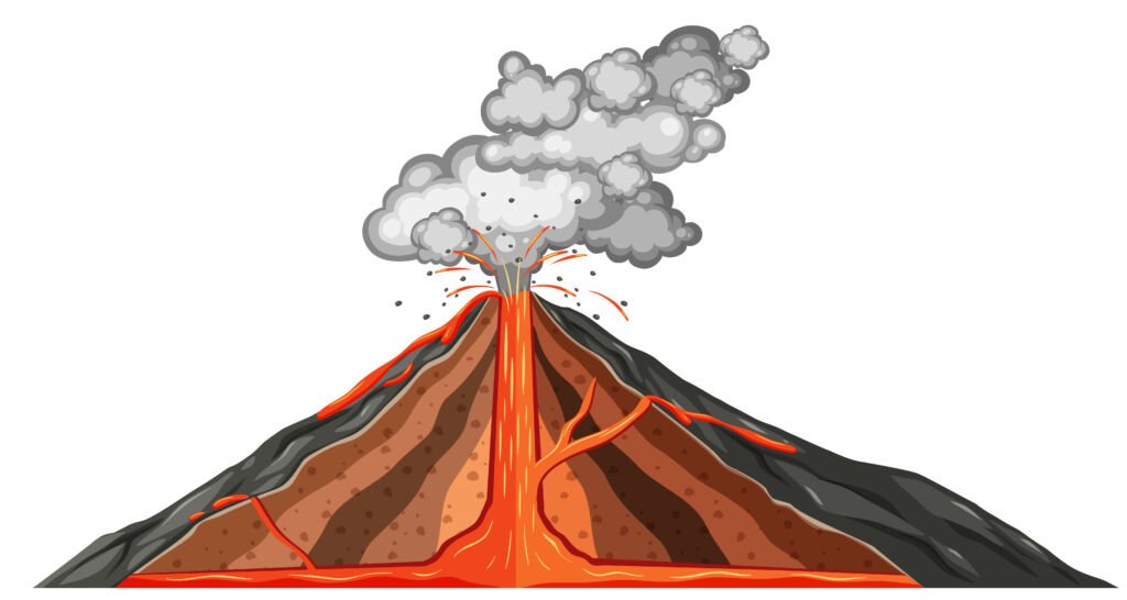 Volcanoes: Diagram of volcano erupts on white background