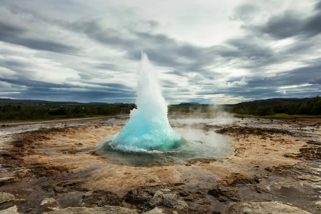 Geysir erupting in Iceland