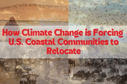 Climate migration: U.S. coastal communities forced to relocate due to rising sea levels and climate change impacts.